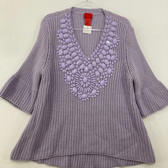 New V Cristina Large Purple Embellished Flare Sleeve Chunky Knit Sweater - Picture 1 of 8